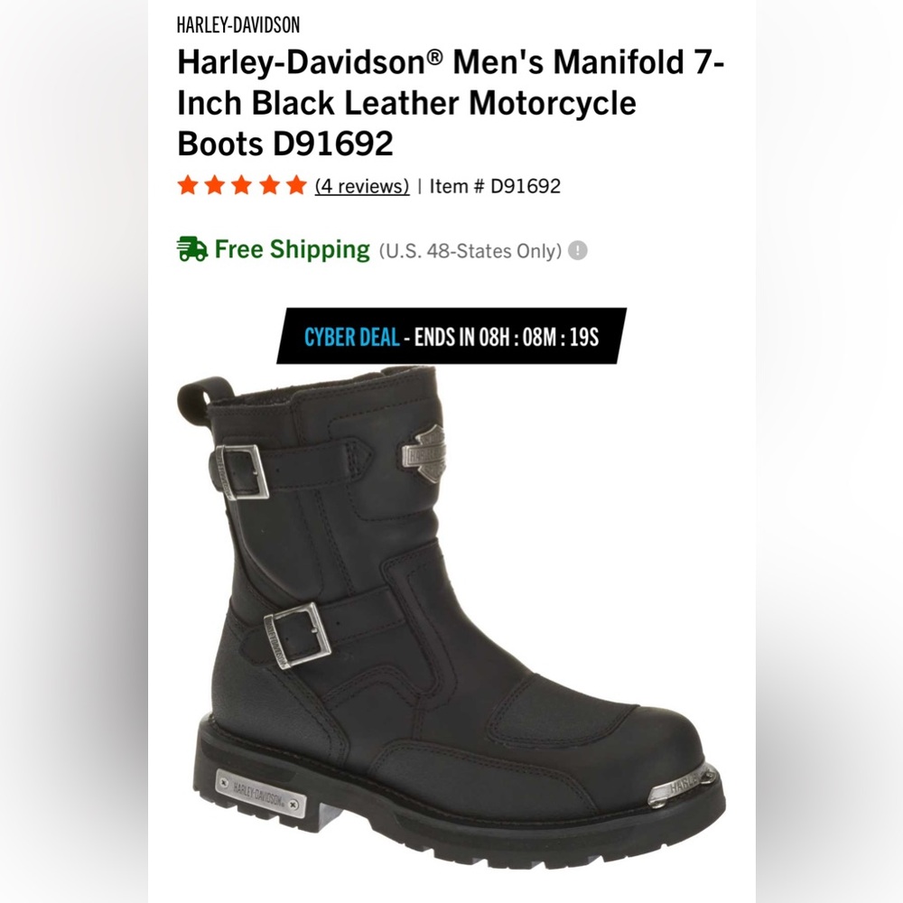 NWOT Size 11 Harley-Davidson Men’s Manifold Black Leather Motorcycle Boots